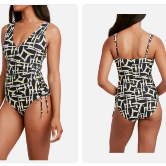 Tahari Other - Tahari Off The Grid Black Yellow White Lace Up Grommet One-Piece Swimsuit Large